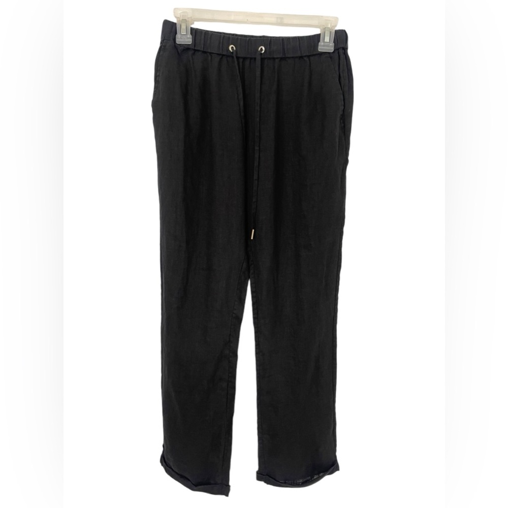 Tommy Hilfiger 100% Linen Black Pants Drawstring Pockets Pull on Women’s Size 2